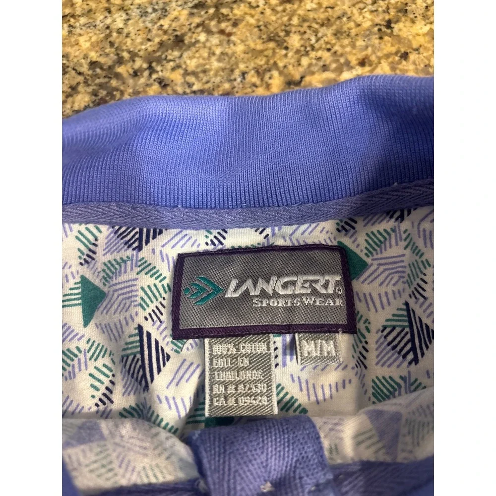 Vtg Langert Sports Wear Womens 2 Piece Set Geometric Windbreaker Jacket & Polo M
